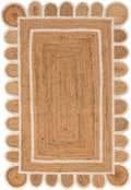Scallop Pattern Jute Bohemian Area Rug (Off White, 2'x3')