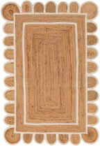Scallop Pattern Jute Bohemian Area Rug (Off White, 2'x3')