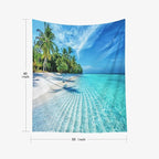 EMMTEEY Beach Tapestry Home Decor Wall Art Vertical 50X60 Inch-Summer Calm Sea Waves with Palm Trees Durable Hanging Tapestry for Bedroom