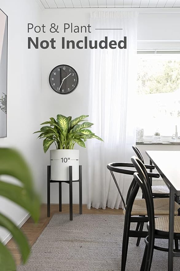Mkono Plant Stand - EXCLUDING Plant Pot, Mid Century Modern Tall Metal Stand Indoor Flower Potted Holder, Display Rack, Fits Up to 10 Inch Planter, Black