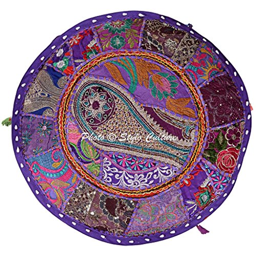 Cotton Fabric Pouf Patchwork Embroidered Ottoman Stool Pouffe Cover Purple Floral Furniture Indian Ethnic Decor Bean Bag Home - color: Purple
