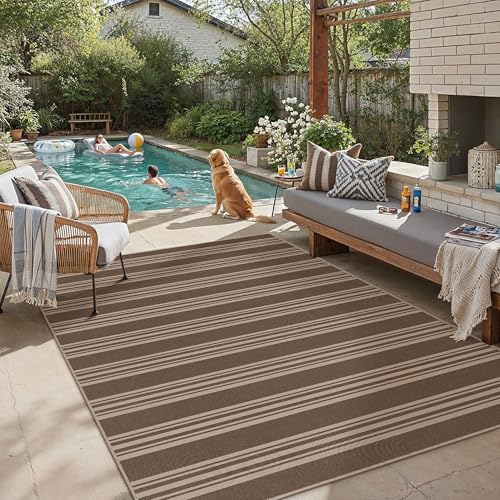 PureCozy Striped Easy Jute Rug 6x9 Brown Living Room Carpet Washable Non Slip Bedroom Rug Farmhouse Neutral Non Shedding Indoor Outdoor Large Carpet for Dining Room Under Table Office - color: Brown/Striped, size: 6' x 9' (Rectangular)