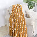 BOURINA Fluffy Chenille Knitted Fringe Throw Blanket Lightweight Soft Cozy for Bed Sofa Chair Throw Blankets, Dark Gold 50" x 60" - color: A-mustard, size: 50"×60"
