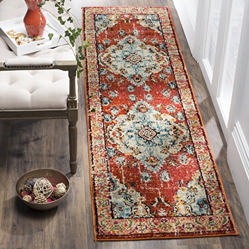 SAFAVIEH Monaco Collection Runner Rug - 2'2" x 6', Orange & Light Blue, Non-Shedding & Easy to Clean, Distressed Medallion Design, Ideal for Hallway, Foyer, Entryway, Kitchen, Bedroom (MNC243H) - color: Orange/Light Blue, size: 2'2" x 6' (Runner)