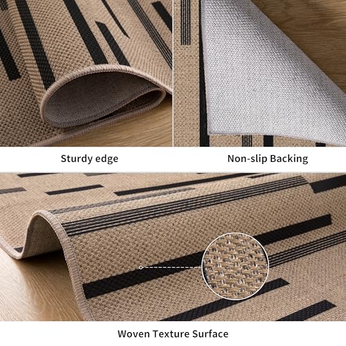 Tangsoo Stripe Easy Jute Rug,Ultra Thin 2x3 Outdoor Rug for Entryway,Non-Slip Washable Small Rug Modern Front Door Mat Non Shedding Throw Carpet for Kitchen Bedroom Porch Doorway - color: Black Stripe-2, size: 2x3ft