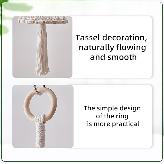 3-Tier Macrame Hanging Basket - Cotton Rope Fruit & Vegetable Storage Organizer, Boho Decor Kitchen Hanging Baskets with Hooks, Decorative Plant Holder for Home, Farmhouse, Grocery (Natural, 12")