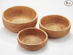 YANGQIHOME Natural Rattan Round Fruit Basket Bowls, Handwoven Storage Serving Baskets, Wicker Organizer for Dinning Room (Set of 3)