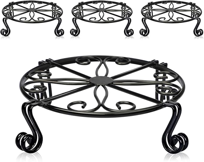 4 Pack Black Plant Stand for Flower Pot Heavy Duty Potted Holder Indoor Outdoor Metal Rustproof Iron Garden Container Round Supports Rack for Planter Bronze, Pumpkin Stand Outdoor……