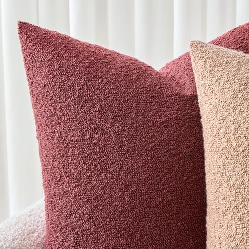 Pack of 2 18x18 Inch Decorative Boucle Throw Pillow Covers Textured Square Pillowcaes Accent Solid Cozy Soft Cushion Covers Home Decor for Sofa Couch Living Room Home Decor,Burgundy - color: Burgundy, size: 18" x 18" (Pack of 2)