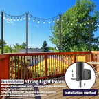 AHRLHR 8 Pack String Light Poles for Deck,5 Ft String Light Poles for Outside with Fixing Clips,Metal Poles for Outdoor String Lights, Hanging Light Poles for Fence Garden Backyard Wall Bistro - size: 8 Pack-5FT