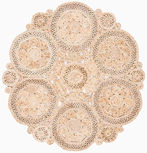 SAFAVIEH Natural Fiber Round Collection 5' Round Natural NF167A Handmade Boho Charm Farmhouse Jute Area Rug - size: 5' (Round)