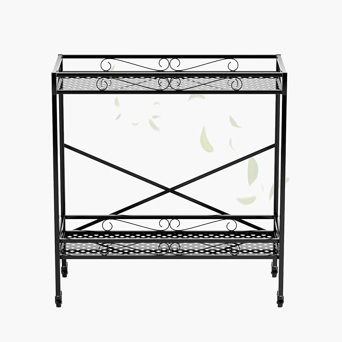 Zhongma 2 Tier Window Height Sturdy Metal Plant Stand with Wheels, 36.6x16x39.4 Inch High, Heavy Duty Succulent Shelf for Home Indoor and Outdoor, 440 LBS Capacity & Heavy Duty Construction