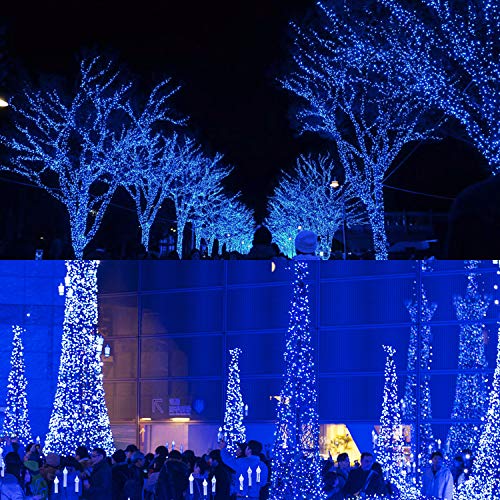 LJLNION 300 LED String Lights Outdoor Indoor, Extra Long 98.5FT Super Bright Christmas Lights, 8 Lighting Modes, Plug in Waterproof Fairy Lights for Holiday Wedding Party Bedroom Decorations (Blue) - color: Blue