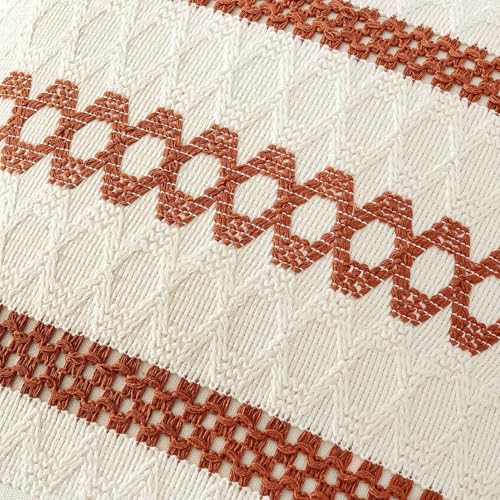 MIULEE Set of 2 Burnt Orange Decorative Pillow Covers 18x18 Inch Farmhouse Rustic Boho Couch Throw Pillows Modern Cotton Cushion Covers Retro Cute Macrame Woven Home Decor for Bed Sofa Chair - color: Burnt Orange, size: 18" x 18" (Pack of 2)