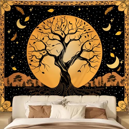 Tichgeim Tree of Life Tapestry for Bedroom Aesthetic, Orange Moon and Tree Nature Spiritual Wall Hanging, Vintage Celtic and Nordic Wall Tapestry for Living Room Decor 51in × 60in - color: Orange Tree Tapestry, size: 60"L x 51"W
