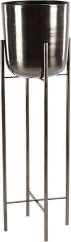 CosmoLiving by Cosmopolitan Metal Indoor Outdoor Planter Dome Large Planter Pot with Removable Stand, Set of 2 Planters 39", 46"H, Black