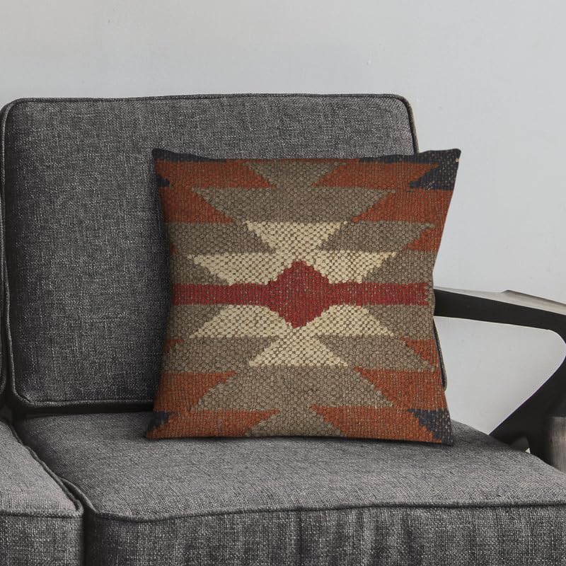 Boho Vintage Jute Pillow Covers 18x18 Inches Handwoven Kilim Cushion Cases, Oriental Rug Decorative Throw Pillows for Sofa, Couch, Bed & Living Room - color: Pattern 10