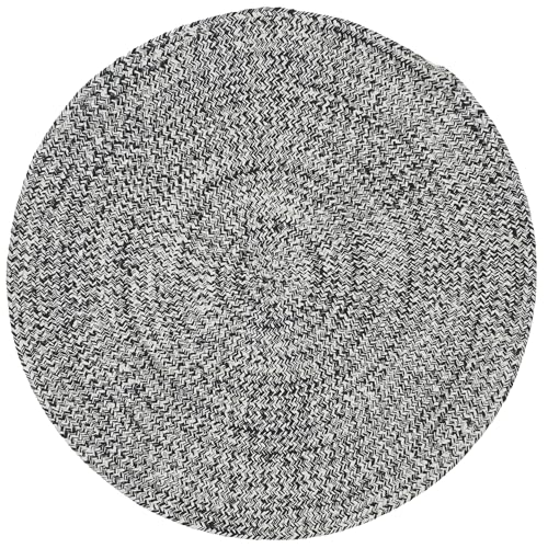 SAFAVIEH Braided Collection Area Rug - 3' Round, Ivory & Black, Handmade Woven Cotton, Boho Reversible Style, Ideal for Living Room, Bedroom, Dining Space (BRD256C) - color: Ivory/Black, size: 3' (Round)
