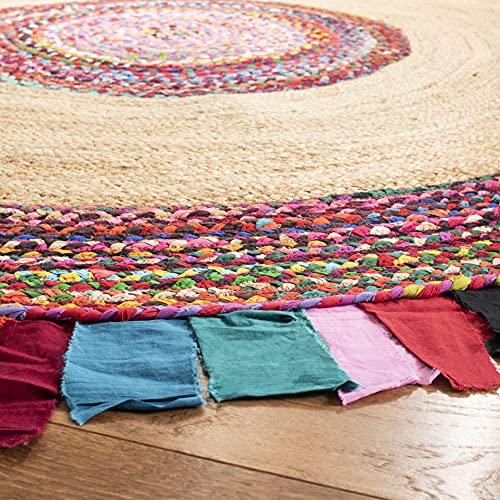 SAFAVIEH Cape Cod Collection 3' Round Multi / Natural CAP701P Handmade Boho Fringe Jute & Cotton Area Rug - color: Multi/Natural, size: 3' (Round)