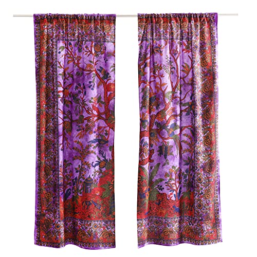 Popular Handicrafts Indian Hippie Bohemian Beautiful Tie Dye Tree of Life Birds Curtain Panels Purple - color: Purple, size: 38"W x 83"L (Pack of 2)