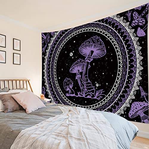 SCECALA Purple Mushroom Mural Boho Mandala Black and White Stars Wall Art 80x60 Inches for Bedroom Living Room Teen Party - color: Purple, size: 60"L x 80"W