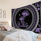 SCECALA Purple Mushroom Mural Boho Mandala Black and White Stars Wall Art 80x60 Inches for Bedroom Living Room Teen Party - color: Purple, size: 60"L x 80"W