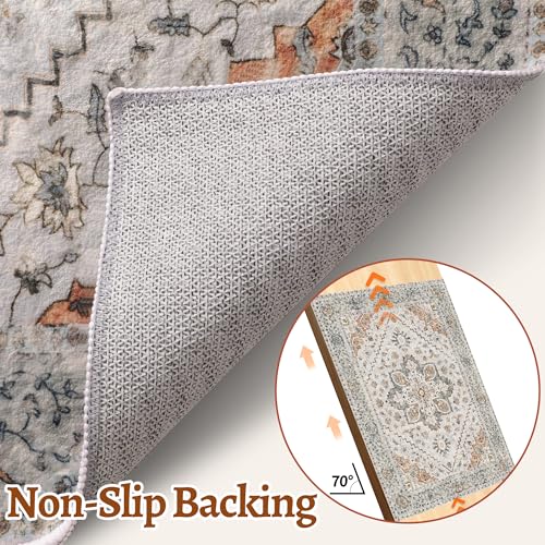 Tangsoo Vintage Small Washable Rugs for Entryway, 2x3 Rug Non Slip Grey Rug Throw Accent Indoor Front Door Distressed Door Mat, Soft Low Pile Area Rugs for Entrance Kitchen Bathroom - color: Light Grey/Beige, size: 2' X 3' (Rectangular)