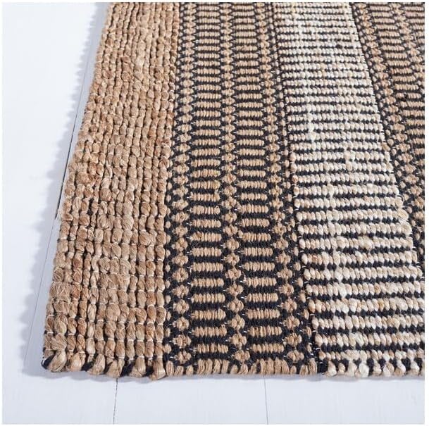 SAFAVIEH Area Rug 8x10 - Natural Fiber Collection - Large - Black & Natural, Handmade Flat Weave Stripe Jute & Cotton, Ideal for Living Room, Bedroom, Dining Space (NFB652Z)