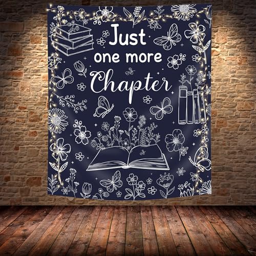SVBright Navy Blue Reading Tapestry 51Wx59H Inch Book Lovers Wall Hanging Boho Floral Flower Fabric Butterfly Minimalist Modern Simple Line Sketch Home Decor Art for Living Room Bedroom Dorm - color: Navy Blue Wildflower, size: 59"L x 51"W