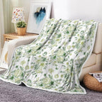 Green Floral Throw Blanket, Soft Flannel, Warm, Boho Floral Bed Blanket, All Season, 50X60 Inch