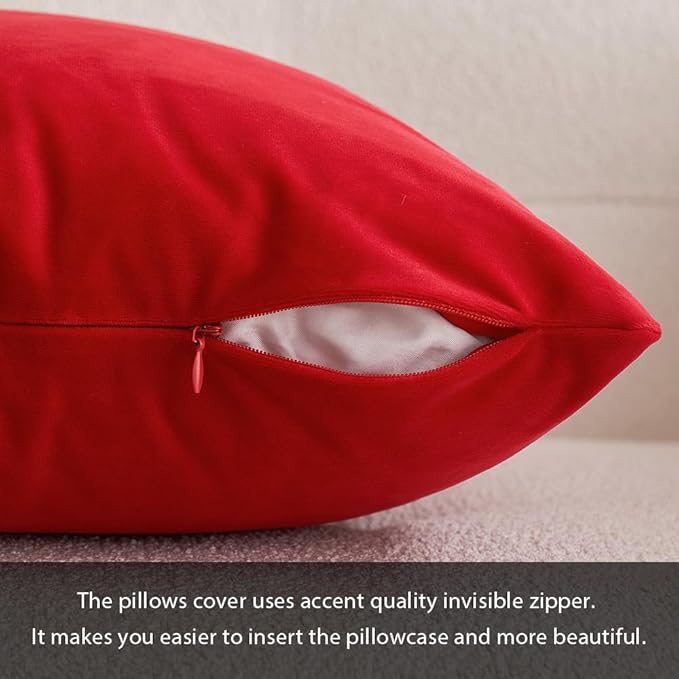 MIULEE 24x24 Inch Euro Sham Velvet Pillow Covers, Set of 2 Large Square Christmas Decorative Pillows -Bright Red Super Soft for King Bed, Sofa, Couch, Accent Chairs