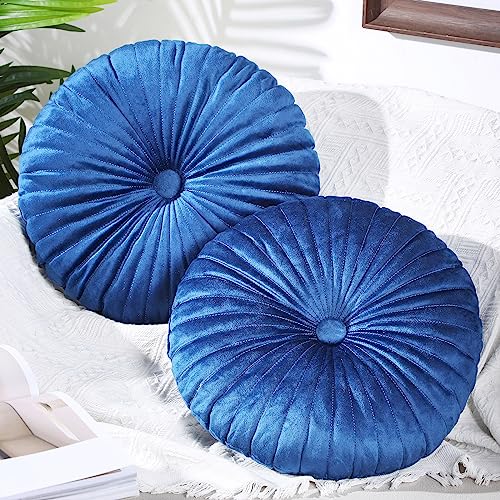 Namalu 2 Pcs Round Throw Pillow 13.8 Inch Decorative Round Velvet Floor Pillows Pumpkin Throw Pillows with Center Button for Thanksgiving Home Decor Living Room Sofa Couch Bed Chair (Navy Blue) - color: Navy Blue