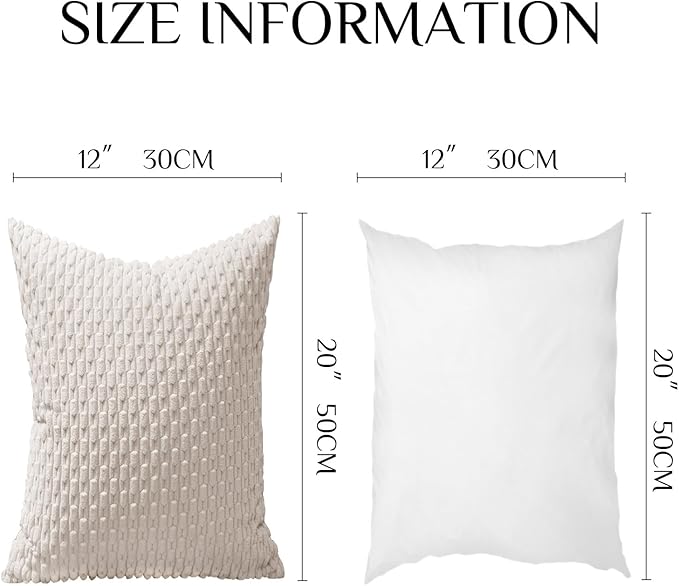 Softalker Throw Pillow Covers 12x20 Inch, Set of 2, Soft Corduroy Boho Stripe Decorative Pillow Cover, Couch Fluffy Pillow Cover for Farmhouse Home Decor Bed Living Room, Beige