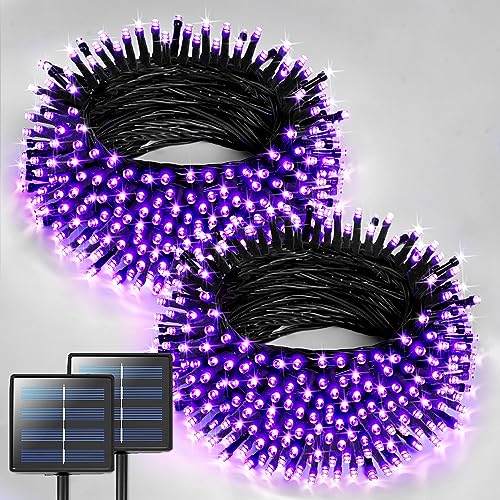 JMEXSUSS 2 Pack Solar String Lights Outdoor Waterproof, Total 400 LED 151FT Solar Christmas Lights Outdoor, 8 Modes Christmas Light for Outside Patio Yard Tree Decorations, Purple - color: Purple, size: 200LED*2