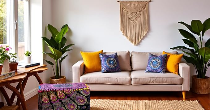 CRAFT KALA Mandala Meditation Floor Pillows Square Pillow Cover Seating Hippie Decorative Adults Bohemian Cushion Cover Outdoor Living Room Throw Ottoman Poufs Cover 20X20X14 inches,Pink Yellow Mirchi