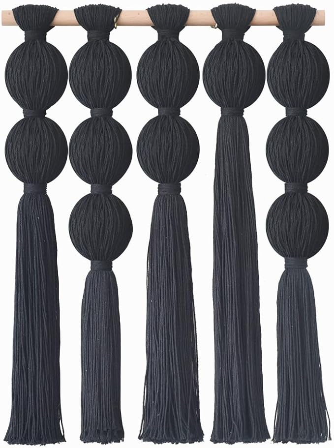 Jakalin Macrame Wall Hanging Black Boho Wall Art Tassel Wall Decor Modern Fiber Wall Art for Living Room Bedroom Office