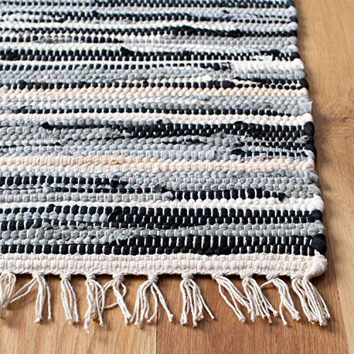 SAFAVIEH Rag Rug Collection Accent Rug - 3' x 5', Black & Multi, Handmade Boho Stripe Cotton, Ideal for High Traffic Areas in Entryway, Living Room, Bedroom (RAR129Q) - color: Black/Multi, size: 3' x 5' (Rectangular)