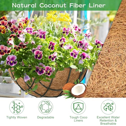 Riare 4 Pack 14 Inch Round Coco Liners Replacement, 100% Natural Coconut Coir Liners for Hanging Baskets, Garden Flower Vegetables Planter Pot, Window Box, Fence, Decks - size: 14inch