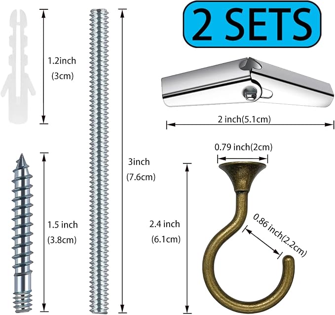 2 Sets Heavy Duty Swag Ceiling Hooks for Hanging Plants with Hardware, Cavity WallFixing, Easy to Install, Holds Up to 30 lbs, Antique Brass for Home & Garden