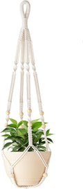 Macrame Plant Hanger Indoor Outdoor with Wood Beads and No Tassels, 35 Inch Extra Long Strong Hanging Planter Boho Home Decor Ivory (Pots Not Included) (1, Ivory)