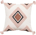 Pink and White Bohemian Decorative Throw Pillow Covers 18x18 Inch - Geometric Moroccan Tufted Covers with Tassels | Boho Decor for Sofa Bed Living Room | Dusty Rose & Cream Textured (Set of 1 A)