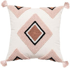 Pink and White Bohemian Decorative Throw Pillow Covers 18x18 Inch - Geometric Moroccan Tufted Covers with Tassels | Boho Decor for Sofa Bed Living Room | Dusty Rose & Cream Textured (Set of 1 A)