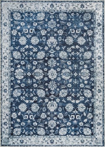 Bloom Rugs Washable Non-Slip 2' x 3' Rug - Dark Blue Traditional Bordered Area Rug for Living Room, Bedroom, Dining Room, and Kitchen - Exact Size: 2' x 3' - color: Dark Blue, size: 2' x 3' (Rectangular)
