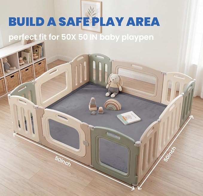 Ultra Soft Baby Play Mat for Floor,1.3" Thick Elasti-Foam 50x50 Playpen Mat for Toddlers Infant kids,Non-Slip Backing Safe for Crawling&Tummy Time,Tatami Style (Dark Grey)