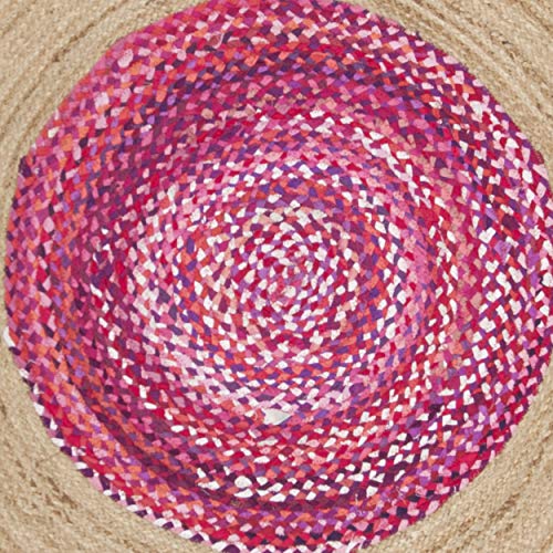 SAFAVIEH Cape Cod Collection 4' Round Pink / Natural CAP701U Handmade Boho Fringe Jute & Cotton Area Rug - color: Pink/Natural, size: 4' (Round)