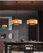 LIGHTLAND Rattan Farmhouse Pendant Light Fixture, Hand Woven Dining Room Pendant Light with Fabric Shade, Rustic Pendant Hanging Light Fixture for Kitchen Island Rattan Pendant Lighting 20'' - color: Style A, 20 Inch