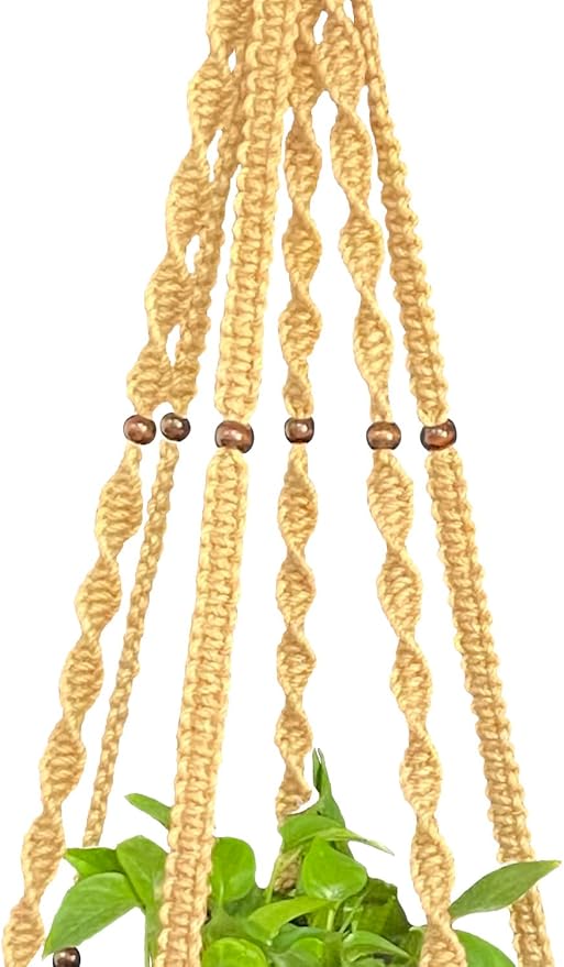 Plant Hanger Macrame Hemp Rope 6 Legs 51 Inches for Indoor Outdoor, Living Room, Kitchen, Deck, Patio, High and Low Ceiling with Size of 10-12 inches Without The Pot