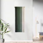 TANNCOY Boho Long Tapestry Unique Macrame Wall Decor Art Hanging Fabric Headboard Traditional Handmade Tie-Dye for Living Room, Bedroom, Home, Green, 40" L x 15.75" W