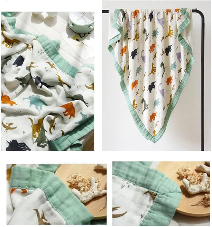 Little Jump Dinosaur Muslin Blanket Baby Quilt - Silky Soft and Breathable Crib Blanket for Daycare - Large 47" x 47" - 2 Layers Toddler Summer Blankets for Boys (Dinosaur)