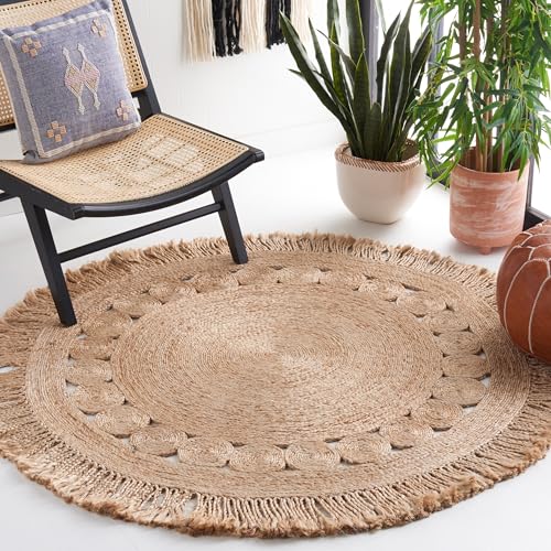 SAFAVIEH Natural Fiber Collection Area Rug - 4' Round, Natural, Farmhouse Jute Design, Ideal for High Traffic Areas in Living Room, Bedroom (NF175A) - color: Natural, size: 4' (Round)
